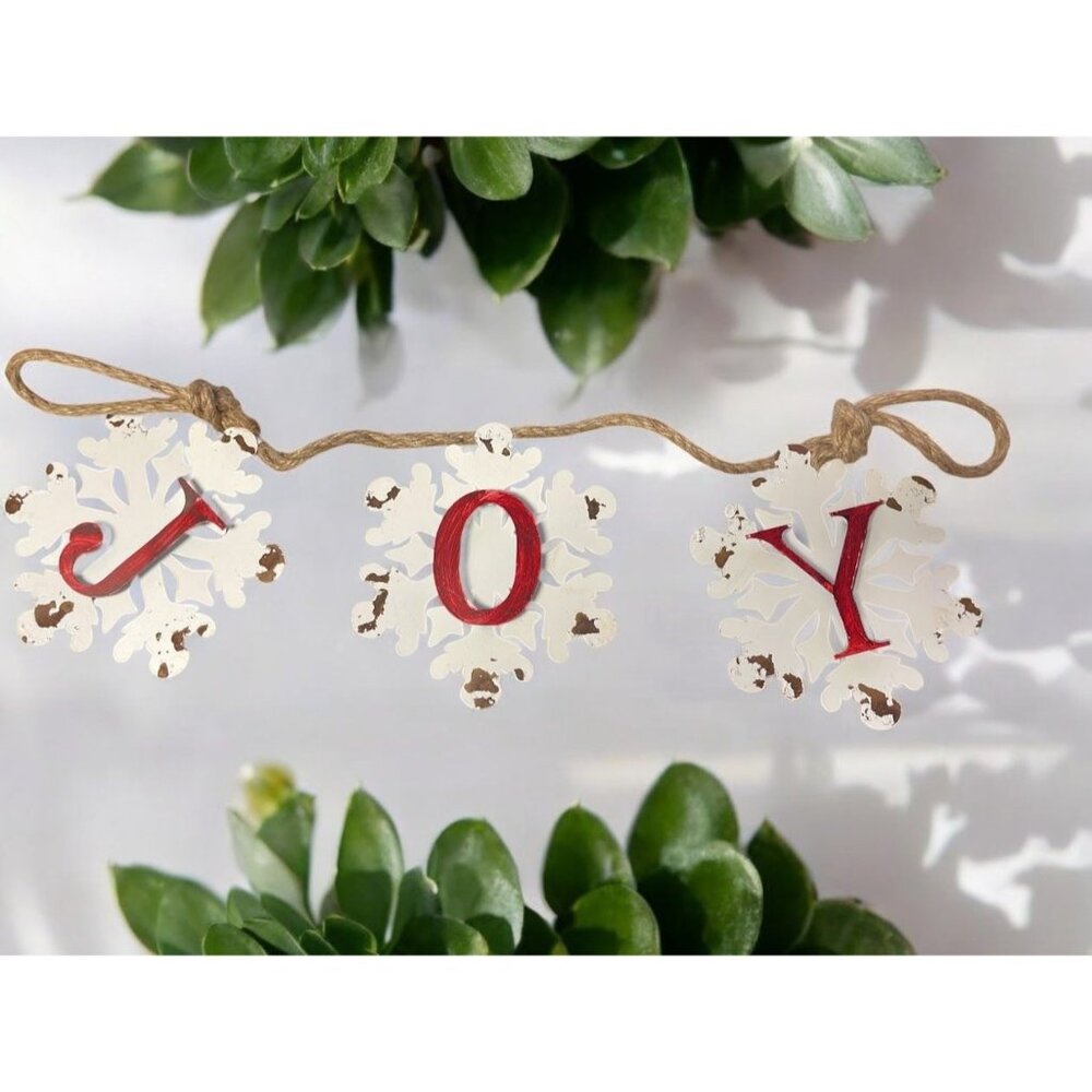 Joy Snowflake Hanging Garland Rustic Christmas Decor